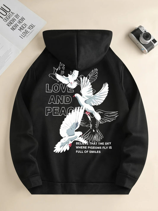 New fashion hoodie, casual daily drawstring hooded, pigeon print, front kangaroo pocket.