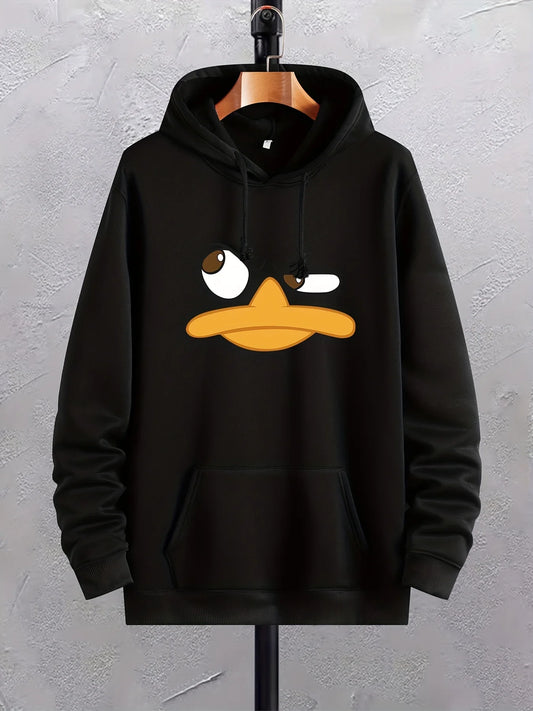 Cartoon Duck Print Hoodies, Graphic Hoodie With Kangaroo Pocket, Comfy Loose Trendy Drawstring Hooded Pullover