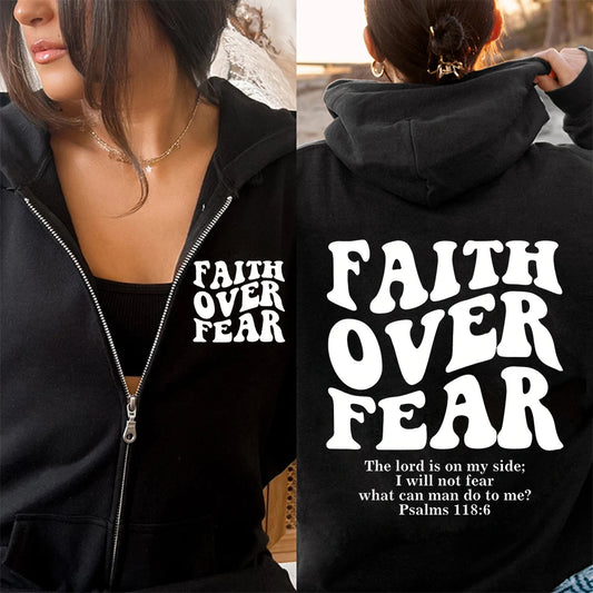 Faith Over Fear Christian Women's Full Zip Hoodie, Sweatshirt Jesus Hoodie, Trendy Hoodie, Bible Verse Aesthetic Zip-up jumper