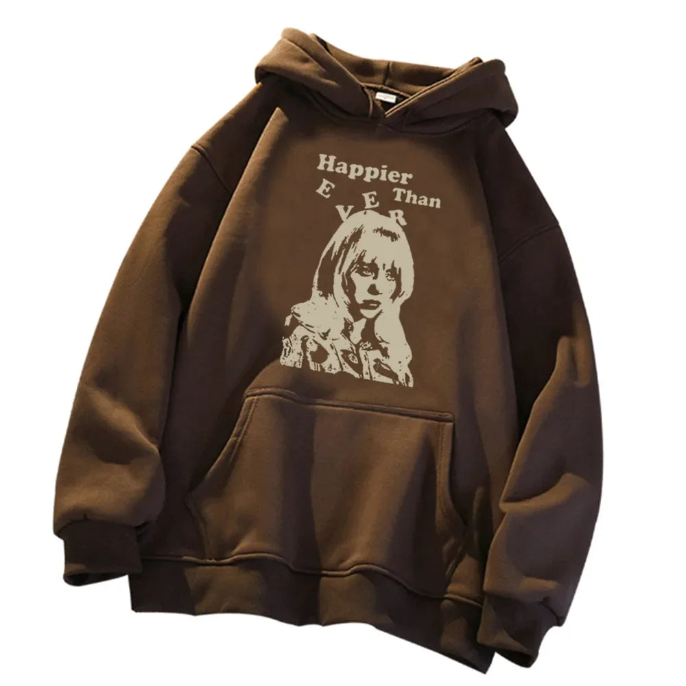 Happier than ever hoodie, casual and personalized hooded top, neutral streetwear music album fan gift