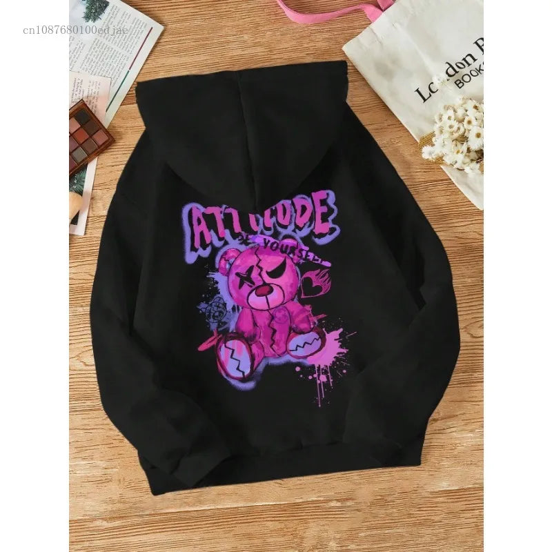 Stylish bear print hoodie