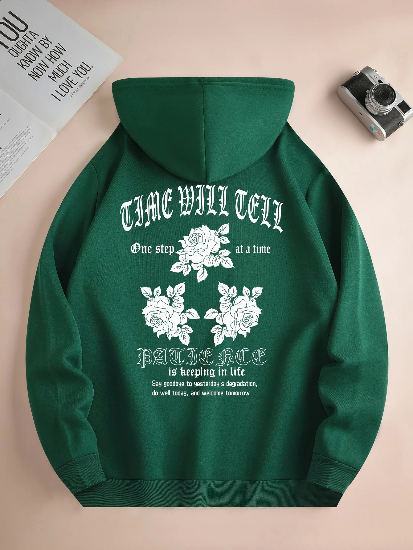 New fashion hoodie, casual everyday drawstring hoodie, flower print, front kangaroo pocket