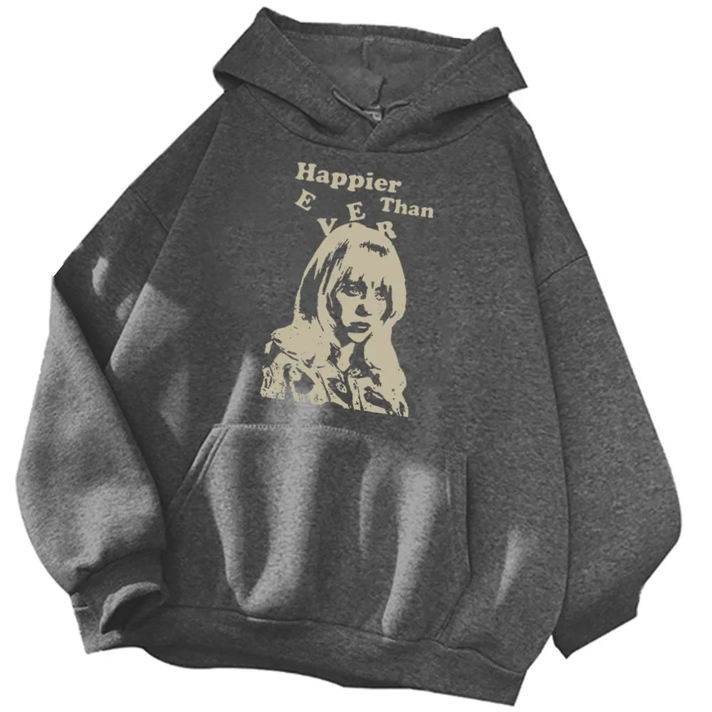 Happier than ever hoodie, casual and personalized hooded top, neutral streetwear music album fan gift